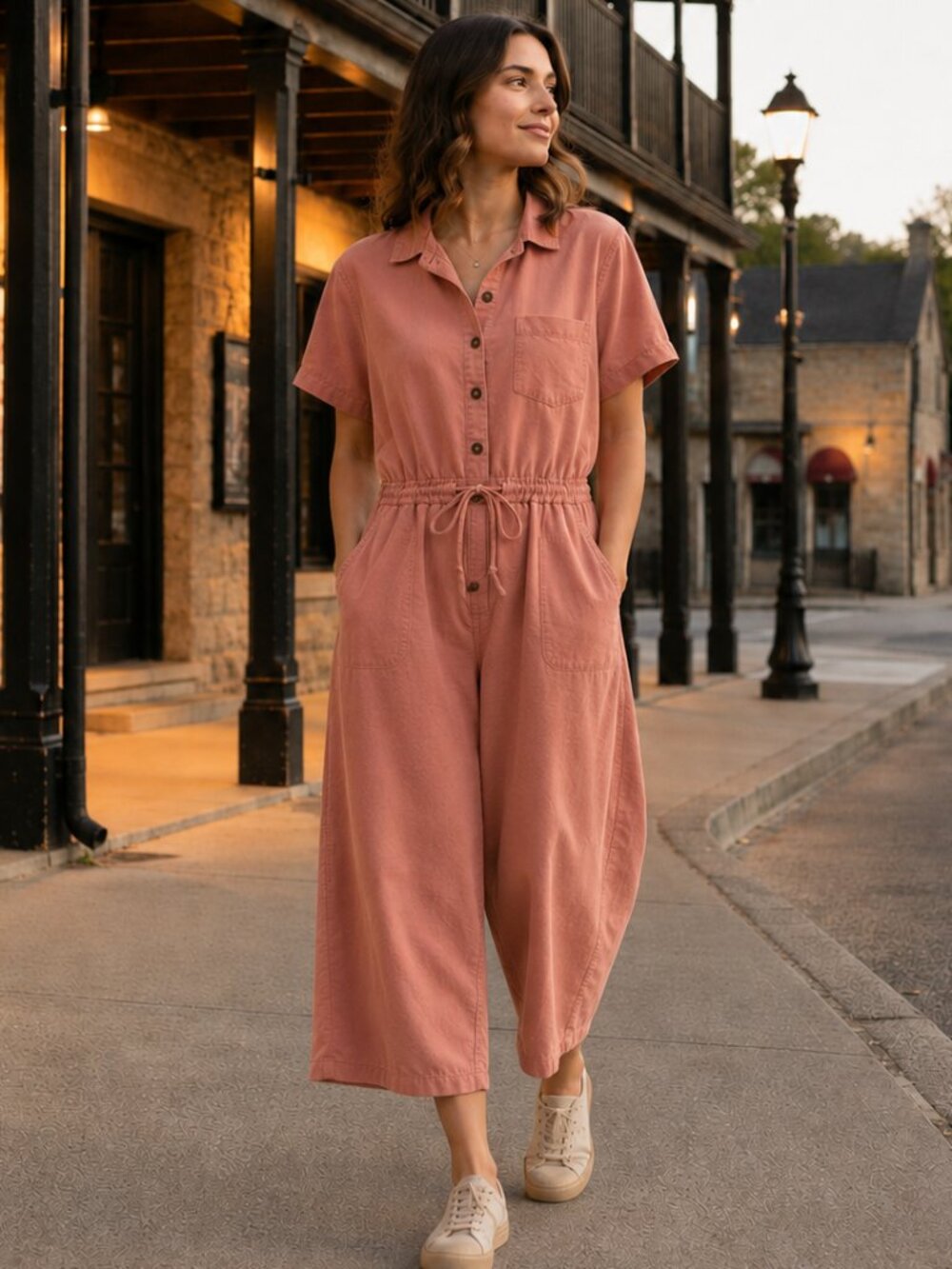 Madewell Strawberry Custard Utility Jumpsuit Wide Leg Cotton Drawstring Size 4